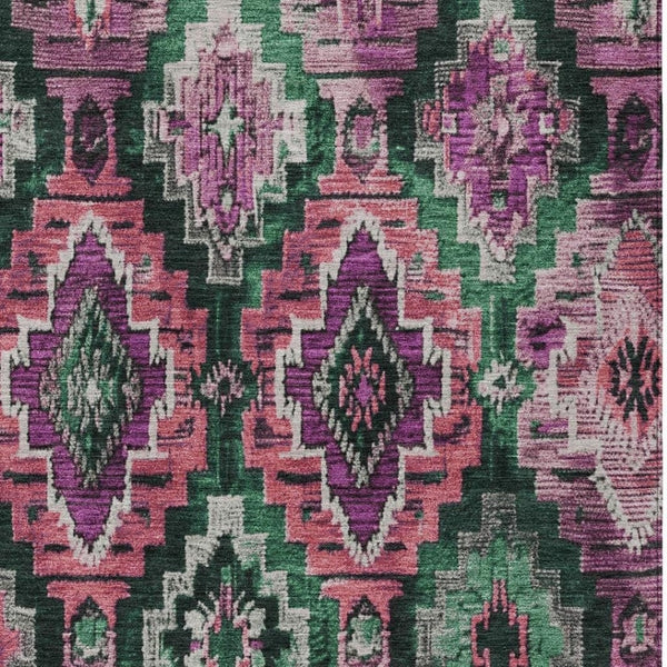 HomeRoots 9' X 12' Blush and Green Aztec Indoor Outdoor Area Rug - Durable, Washable, Stylish for High-Traffic Spaces 624789