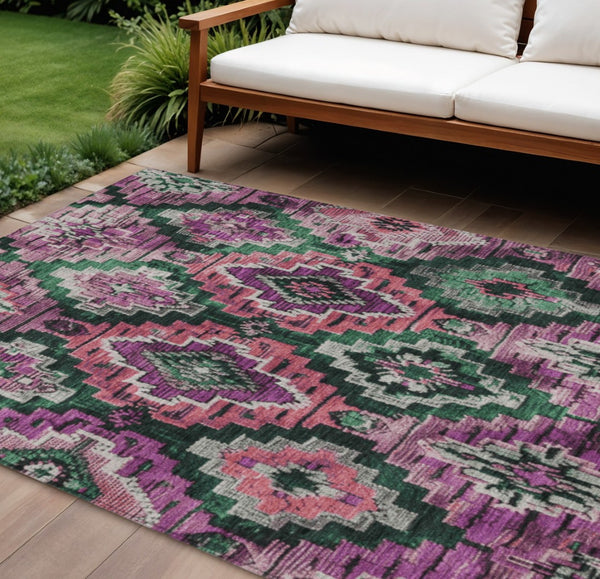 HomeRoots 10' Aztec Washable Indoor Outdoor Area Rug in Blush & Green - Durable, Stylish & Easy Care! 624790