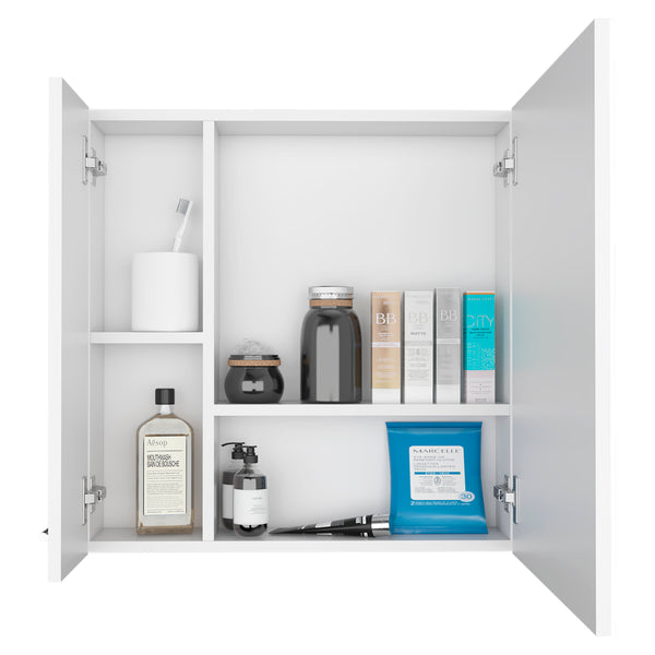 English Elm Medicine Double Door Cabinet with Mirror and External Shelf for Bathroom Storage, Sleek Durable Design White 28.74 L x 22.04 W x 5.51 H B097133011