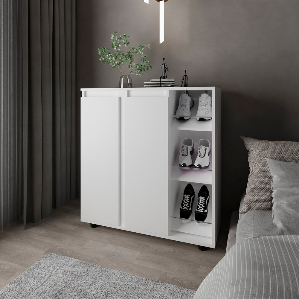 English Elm Houck 3 Tier Shoe Rack Slim White Engineered Wood Entryway Organizer for Small Spaces B200P362010