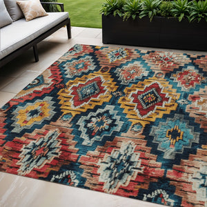 HomeRoots 5' X 8' Aztec Area Rug in Rust and Blue - Durable, Washable, Indoor/Outdoor Perfect for High-Traffic Use 624804