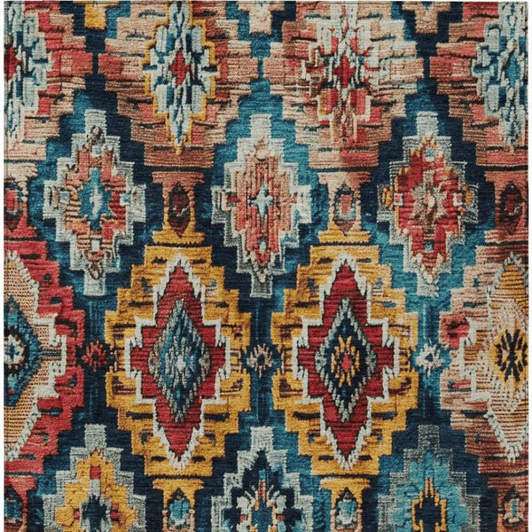 HomeRoots 5' X 8' Aztec Area Rug in Rust and Blue - Durable, Washable, Indoor/Outdoor Perfect for High-Traffic Use 624804
