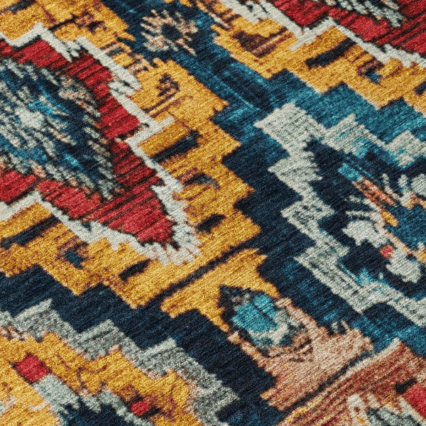 HomeRoots 8' Round Aztec Area Rug in Rust and Blue - Stylish, Washable, Durable for Indoor & Outdoor Spaces 624805
