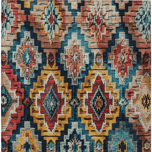 HomeRoots 8' X 10' Aztec Area Rug in Rust & Blue - Washable, Durable, Indoor/Outdoor, Easy-Care Design for Any Space 624806
