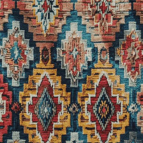 HomeRoots 9' X 12' Aztec Area Rug - Rust & Blue Washable Indoor/Outdoor Rug for Stylish Comfort & Durability 624807