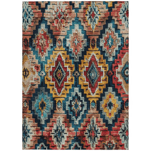 HomeRoots 9' X 12' Aztec Area Rug - Rust & Blue Washable Indoor/Outdoor Rug for Stylish Comfort & Durability 624807