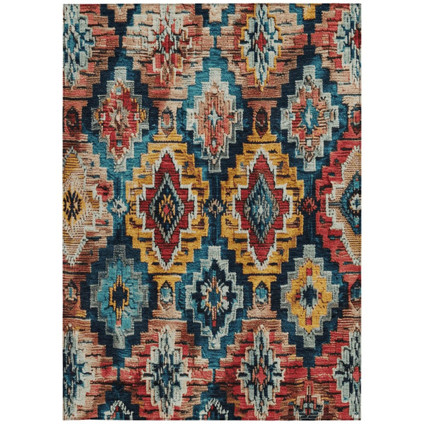 HomeRoots 9' X 12' Aztec Area Rug - Rust & Blue Washable Indoor/Outdoor Rug for Stylish Comfort & Durability 624807