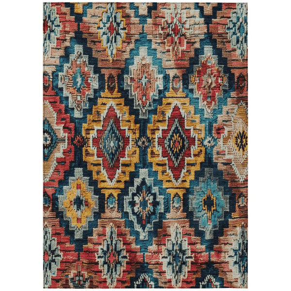 HomeRoots 9' X 12' Aztec Area Rug - Rust & Blue Washable Indoor/Outdoor Rug for Stylish Comfort & Durability 624807