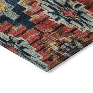 HomeRoots 9' X 12' Aztec Area Rug - Rust & Blue Washable Indoor/Outdoor Rug for Stylish Comfort & Durability 624807