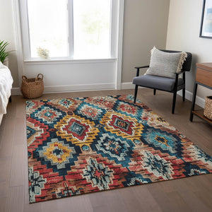 HomeRoots 9' X 12' Aztec Area Rug - Rust & Blue Washable Indoor/Outdoor Rug for Stylish Comfort & Durability 624807
