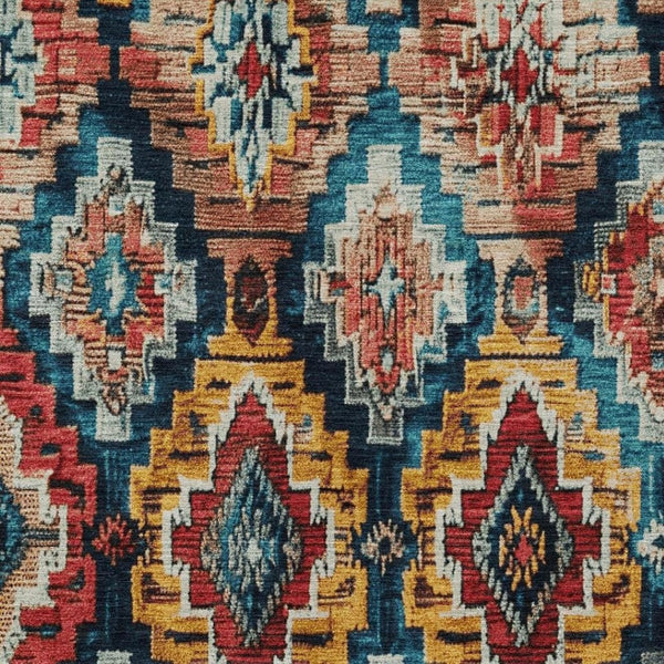 HomeRoots 10' Aztec Washable Indoor Outdoor Area Rug - Durable Rust & Blue Design for High-Traffic Spaces 624808