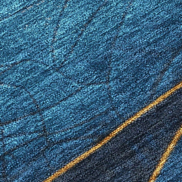 HomeRoots 5' Blue and Gold Abstract Indoor Outdoor Area Rug - Vibrant, Washable, Durable for High-Traffic Spaces 624816