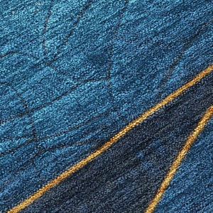 HomeRoots 8' X 10' Blue and Gold Abstract Rug - Washable Indoor/Outdoor Design for High Traffic Areas, Stylish! 624818