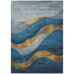 HomeRoots 9' Abstract Blue and Gold Area Rug - Stylish, Washable, Durable for Indoor and Outdoor Spaces! 624819