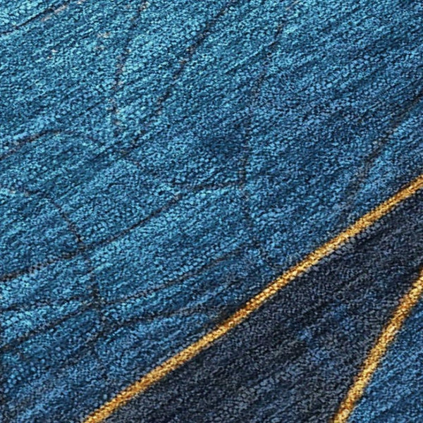 HomeRoots 10' Blue and Gold Abstract Washable Area Rug - Stylish Indoor Outdoor Design, Durable & Easy Care 624820