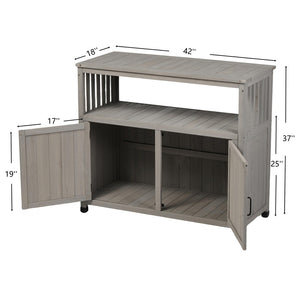 English Elm Wooden Solid Bar Height Buffet Cabinet with Slatted Panels for Patio or Dining W2640P262542
