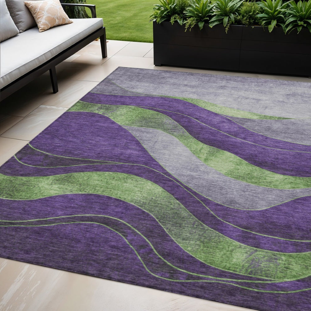 HomeRoots 5' X 8' Purple and Green Abstract Area Rug - Modern, Washable, Durable for Indoor/Outdoor Use! 624834