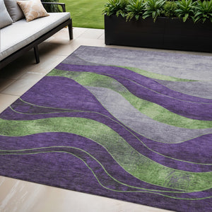 HomeRoots 5' X 8' Purple and Green Abstract Area Rug - Modern, Washable, Durable for Indoor/Outdoor Use! 624834