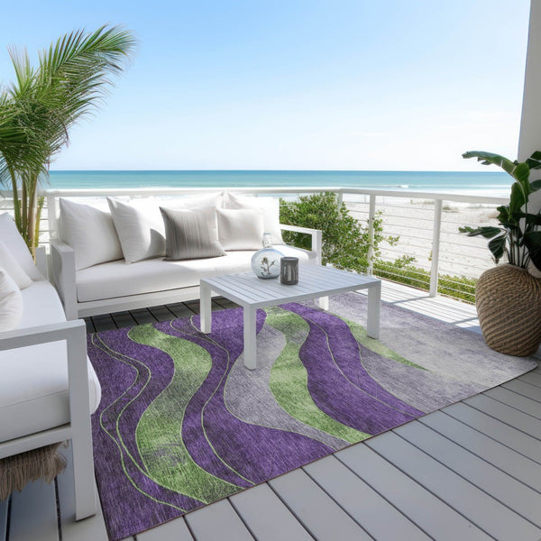 HomeRoots 5' X 8' Purple and Green Abstract Area Rug - Modern, Washable, Durable for Indoor/Outdoor Use! 624834