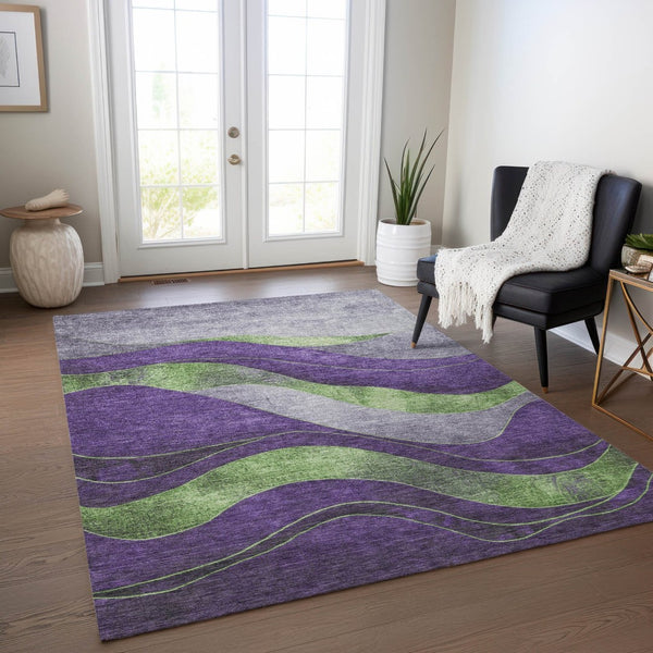 HomeRoots 5' X 8' Purple and Green Abstract Area Rug - Modern, Washable, Durable for Indoor/Outdoor Use! 624834
