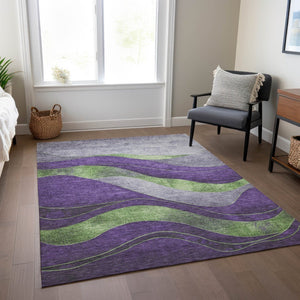 HomeRoots 5' X 8' Purple and Green Abstract Area Rug - Modern, Washable, Durable for Indoor/Outdoor Use! 624834