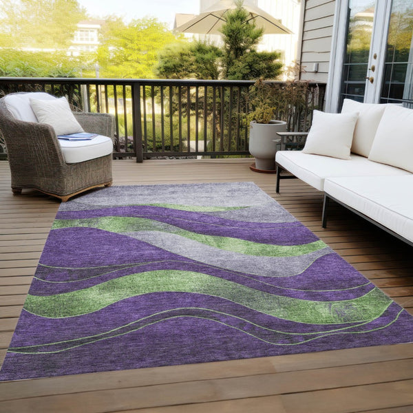 HomeRoots 5' X 8' Purple and Green Abstract Area Rug - Modern, Washable, Durable for Indoor/Outdoor Use! 624834