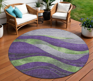 HomeRoots 8' Vibrant Purple and Green Round Abstract Rug – Washable, Durable, Indoor/Outdoor Stylish Decor! 624835