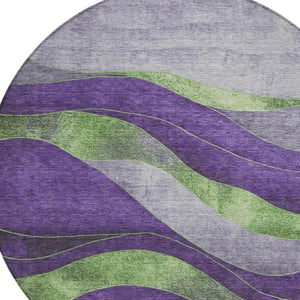 HomeRoots 8' Vibrant Purple and Green Round Abstract Rug – Washable, Durable, Indoor/Outdoor Stylish Decor! 624835