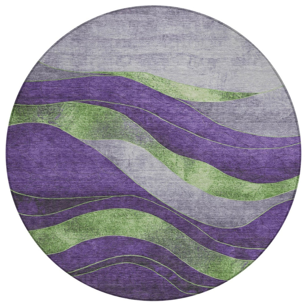 HomeRoots 8' Vibrant Purple and Green Round Abstract Rug – Washable, Durable, Indoor/Outdoor Stylish Decor! 624835