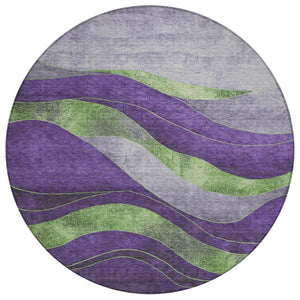 HomeRoots 8' Vibrant Purple and Green Round Abstract Rug – Washable, Durable, Indoor/Outdoor Stylish Decor! 624835