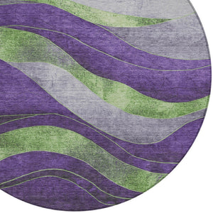 HomeRoots 8' Vibrant Purple and Green Round Abstract Rug – Washable, Durable, Indoor/Outdoor Stylish Decor! 624835