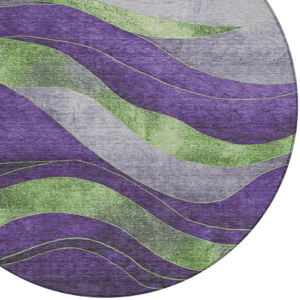 HomeRoots 8' Vibrant Purple and Green Round Abstract Rug – Washable, Durable, Indoor/Outdoor Stylish Decor! 624835