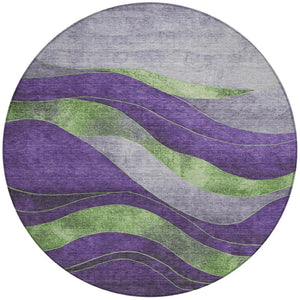 HomeRoots 8' Vibrant Purple and Green Round Abstract Rug – Washable, Durable, Indoor/Outdoor Stylish Decor! 624835