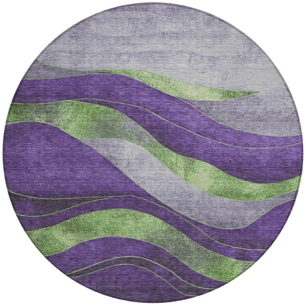 HomeRoots 8' Vibrant Purple and Green Round Abstract Rug – Washable, Durable, Indoor/Outdoor Stylish Decor! 624835