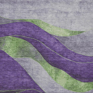 HomeRoots 8' X 10' Modern Purple and Green Abstract Washable Area Rug - Vibrant, Durable for Indoor/Outdoor Use! 624836