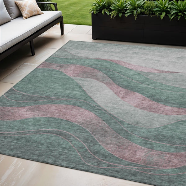HomeRoots 5' X 8' Sage and Blush Abstract Washable Area Rug - Durable for Indoor/Outdoor Use, Easy Care Design! 624840