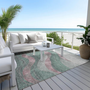 HomeRoots 5' X 8' Sage and Blush Abstract Washable Area Rug - Durable for Indoor/Outdoor Use, Easy Care Design! 624840