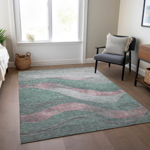 HomeRoots 5' X 8' Sage and Blush Abstract Washable Area Rug - Durable for Indoor/Outdoor Use, Easy Care Design! 624840