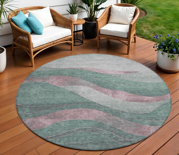 HomeRoots 8' Sage and Blush Round Area Rug - Stylish Abstract Design, Washable, Indoor/Outdoor Versatility 624841