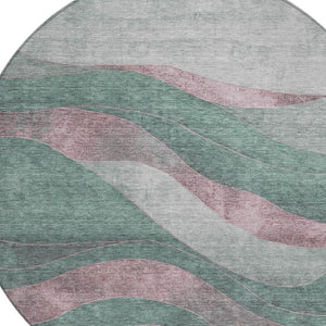 HomeRoots 8' Sage and Blush Round Area Rug - Stylish Abstract Design, Washable, Indoor/Outdoor Versatility 624841