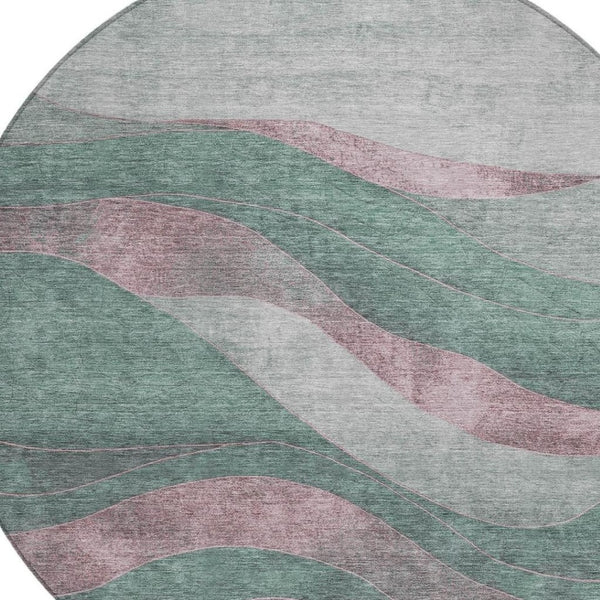 HomeRoots 8' Sage and Blush Round Area Rug - Stylish Abstract Design, Washable, Indoor/Outdoor Versatility 624841