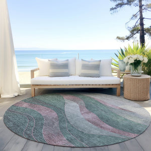 HomeRoots 8' Sage and Blush Round Area Rug - Stylish Abstract Design, Washable, Indoor/Outdoor Versatility 624841