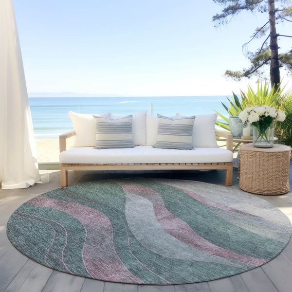 HomeRoots 8' Sage and Blush Round Area Rug - Stylish Abstract Design, Washable, Indoor/Outdoor Versatility 624841