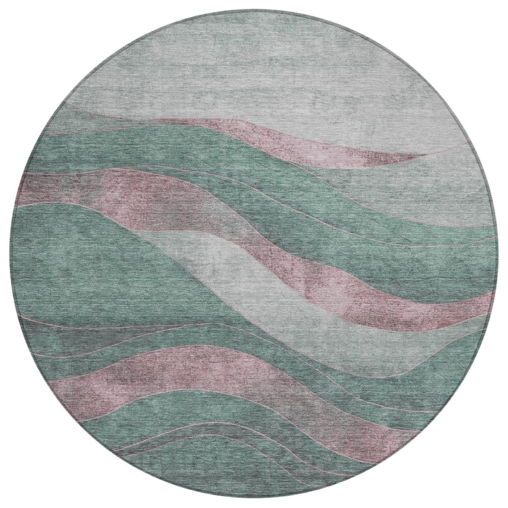 HomeRoots 8' Sage and Blush Round Area Rug - Stylish Abstract Design, Washable, Indoor/Outdoor Versatility 624841