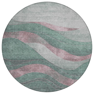 HomeRoots 8' Sage and Blush Round Area Rug - Stylish Abstract Design, Washable, Indoor/Outdoor Versatility 624841