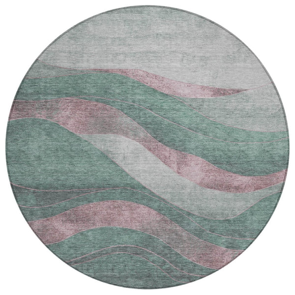 HomeRoots 8' Sage and Blush Round Area Rug - Stylish Abstract Design, Washable, Indoor/Outdoor Versatility 624841