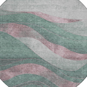HomeRoots 8' Sage and Blush Round Area Rug - Stylish Abstract Design, Washable, Indoor/Outdoor Versatility 624841