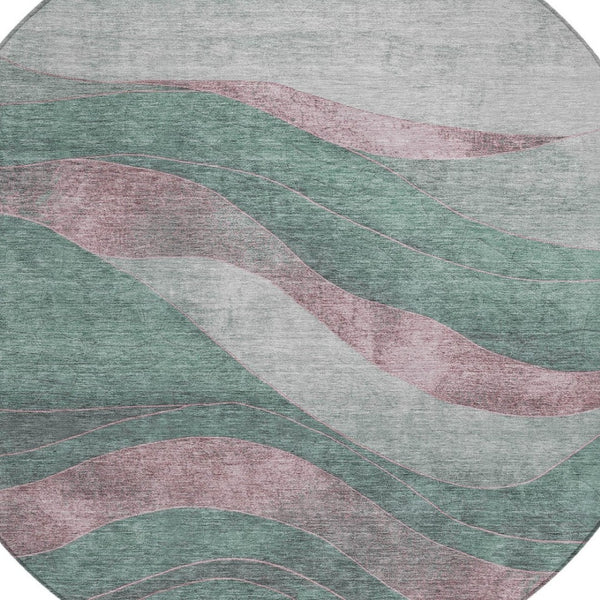 HomeRoots 8' Sage and Blush Round Area Rug - Stylish Abstract Design, Washable, Indoor/Outdoor Versatility 624841