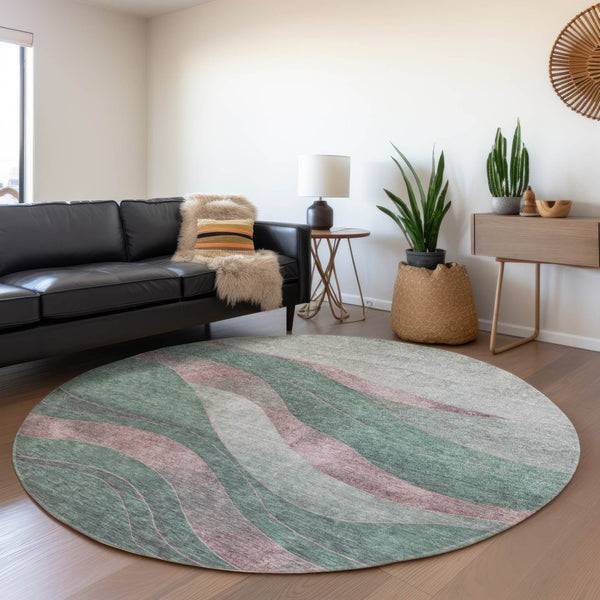 HomeRoots 8' Sage and Blush Round Area Rug - Stylish Abstract Design, Washable, Indoor/Outdoor Versatility 624841
