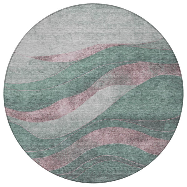 HomeRoots 8' Sage and Blush Round Area Rug - Stylish Abstract Design, Washable, Indoor/Outdoor Versatility 624841